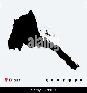 High detailed vector map of Eritrea with navigation pins. Stock Vector