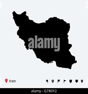 High detailed vector map of Iran with navigation pins. Stock Vector