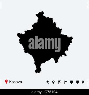 High detailed vector map of Kosovo with navigation pins. Stock Vector