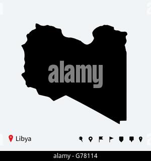 High detailed vector map of Libya with navigation pins. Stock Vector