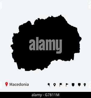 High detailed vector map of Macedonia with navigation pins. Stock Vector