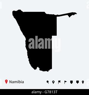 High detailed vector map of Namibia with navigation pins. Stock Vector