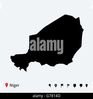 High detailed vector map of Niger with navigation pins. Stock Vector