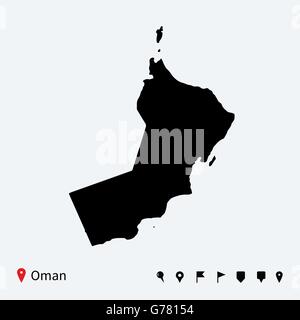 High detailed vector map of Oman with navigation pins. Stock Vector