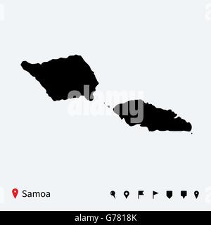 High detailed vector map of Samoa with navigation pins. Stock Vector