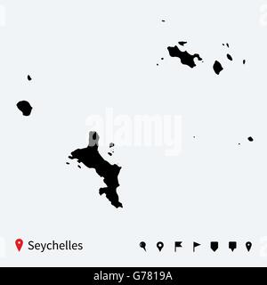 High detailed vector map of Seychelles with navigation pins. Stock Vector