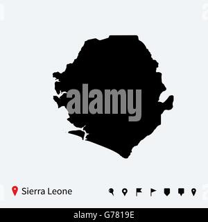 High detailed vector map of Sierra Leone with navigation pins. Stock Vector