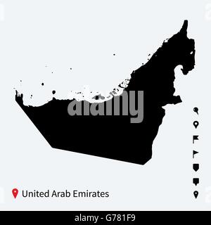 High detailed vector map of United Arab Emirates with pins. Stock Vector