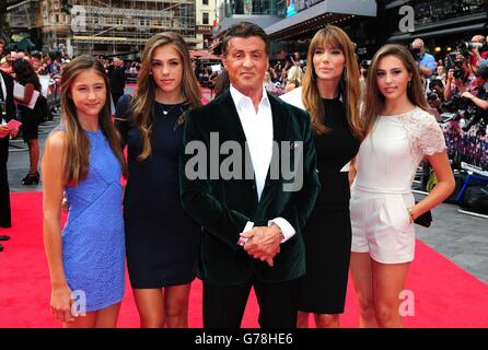Sylvester Stallone and family attending the premiere of new film the Expendables III at the Odeon Cinema in London. Stock Photo