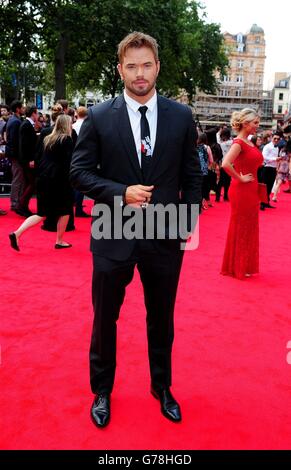 Kellan Lutz attending the premiere of new film the Expendables III at the Odeon Cinema in London. Stock Photo