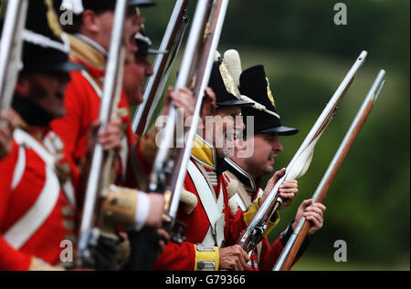 British soldiers charge during the Vinegar Hill Battle Re-enactment at Enniscorthy, Co Wexford, Ireland. Stock Photo