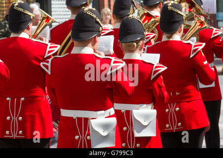 British Army Military Band Southport, Merseyside, UK. 26th June, 2016. Armed Forces Day as British army soldiers in the Band of The King's Division. Musicians  based in Preston, Lancashire take the salute as the members play God Save the Queen to applause from the gathered veterans and onlookers. Stock Photo