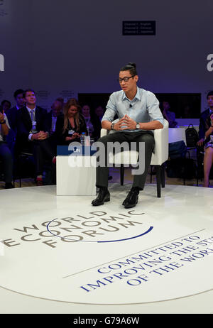 Tianjin, China. 26th June, 2016. Basketball player Jeremy Lin participates in the Annual Meeting of the New Champions 2016, or the Summer Davos Forum, in Tianjin, north China, June 26, 2016. Credit:  Bai Yu/Xinhua/Alamy Live News Stock Photo