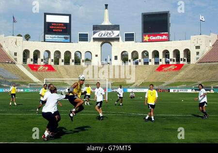 Manchester United during training at the Los Angeles Memorial Coliseum as part of their USA pre season tour. Stock Photo