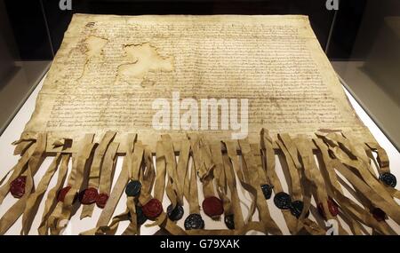 A copy of the declaration of Arbroath at Arbroath Abbey in Scotland. Stock Photo