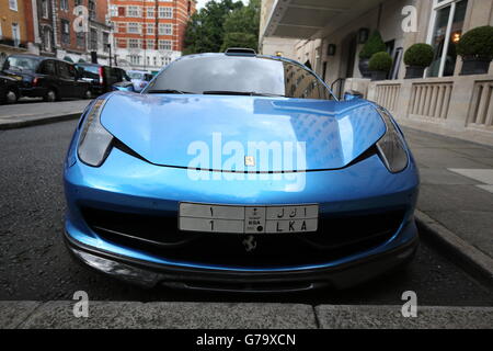 Middle Eastern cars in London. A Ferrari outside the Berkley Hotel in London. Stock Photo