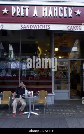 General view of sandwich bar Pret a Manager. General view of sandwich bar Pret a Manager in central London. Stock Photo