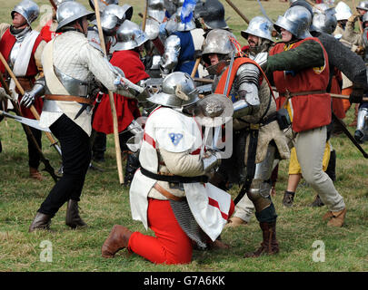 Enthusiasts re enact battle of Bosworth during the Bosworth Anniversary Event at Bosworth Heritage Centre, Market Bosworth. Stock Photo