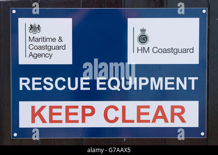 HM Coastguard information sign 'Rescue Equipment' 'Keep Clear' Stock Photo