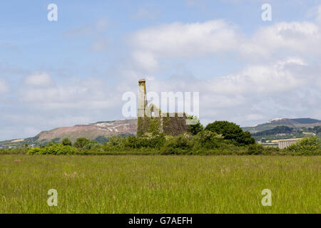 An old ruined engine house left over from Cornish tin and copper mining in Cornwall Stock Photo