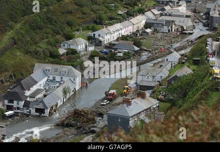 An aerial view of Boscastle after storms Stock Photo