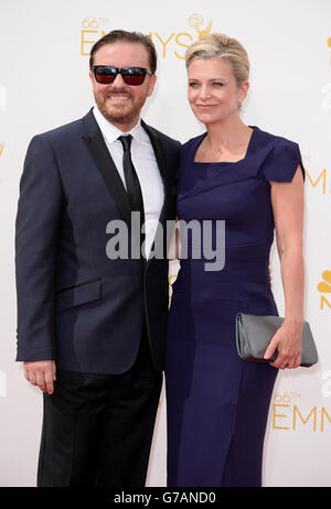 Ricky Gervais and partner Jane Fallon are seen out and about in Beverly