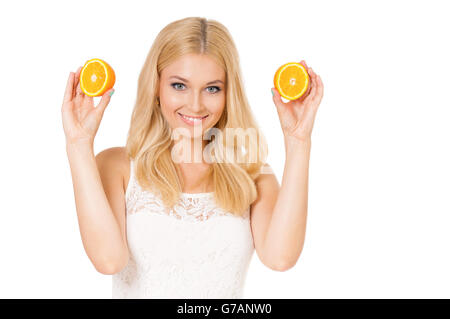 Woman holding juicy oranges Stock Photo
