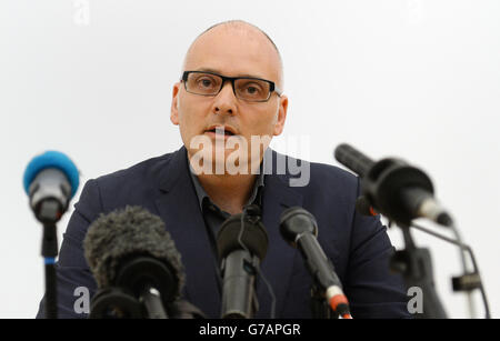 Dr. Michael Jacobs, Clinical Lead in Infections Diseases at the Royal Free Hospital in north London, gives a news conference on the condition of Ebola sufferer, William Pooley, who is a patient at the hospital. Stock Photo