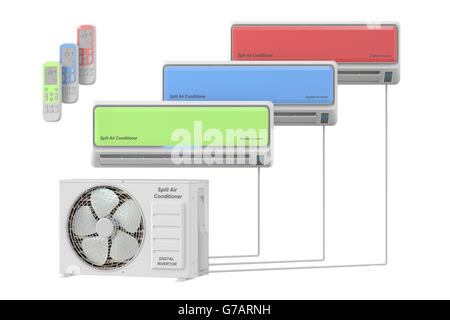 modern air conditioner system with units and remote control, 3D rendering Stock Photo