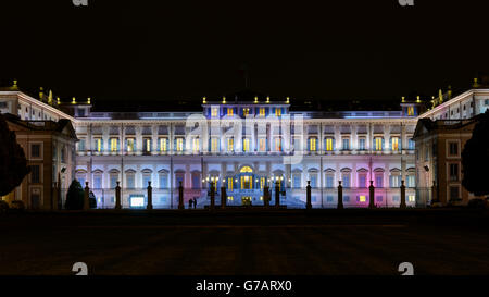 Monza - colorful villa Reale at night with dark sky Stock Photo