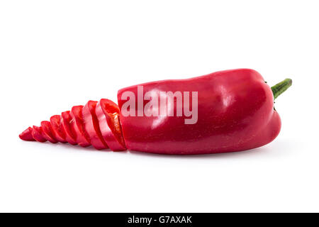 One sliced fresh sweet red pepper, isolated on white background Stock Photo