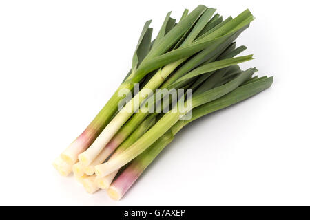 Young green garlic isolated on white background Stock Photo