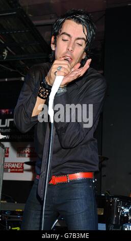 Rock band LostProphets perform live at Virgin Megastore on Oxford Street, central London during the annual Kerrang! Day Of Rock event, where nominations will be announced for the Kerrang! Awards taking place on Thursday. Stock Photo