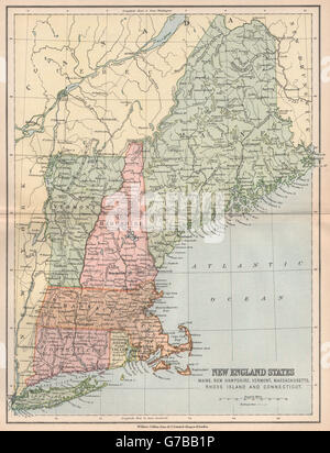 NEW ENGLAND USA. Maine NH Vermont Massachusetts RI Connecticut, 1878 old map Stock Photo