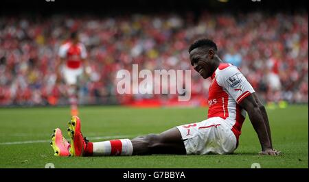 Soccer - Barclays Premier League - Arsenal v Manchester City - Emirates Stadium. Arsenal's Danny Welbeck lies injured during the Barclays Premier League match at the Emirates Stadium, London. Stock Photo