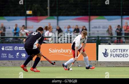 Sport - Sainsbury's 2014 School Games - Day Three - Manchester. Action from Scotland Boys and England Blue Boys in the Hockey at the Sainsbury's 2014 School Games, Armitage Site, Manchester. Stock Photo