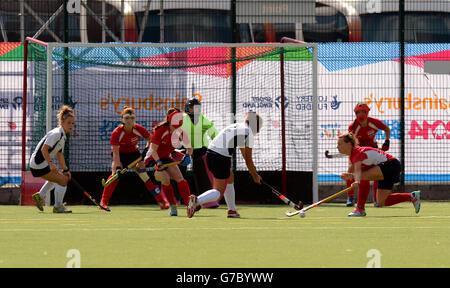 Sport - Sainsbury's 2014 School Games - Day Four - Manchester. Action from the Girls Hockey Final between Ulster Girls and Scotland Girls at the Sainsbury's 2014 School Games, Armitage Site, Manchester. Stock Photo