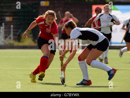 Sport - Sainsbury's 2014 School Games - Day Four - Manchester. Action from the Girls Hockey Final between Ulster Girls and Scotland Girls at the Sainsbury's 2014 School Games, Armitage Site, Manchester. Stock Photo