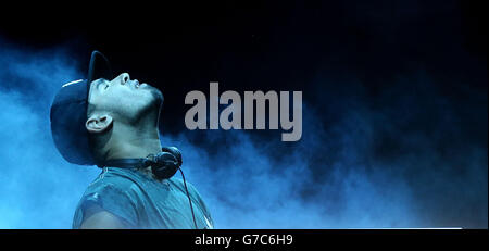 DJ Afrojack performs at the MTV Crashes Derry-Londonderry concert at Ebrington Square in Londonderry. Stock Photo