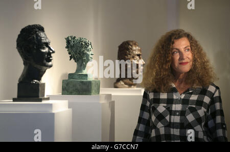 Nicole Farhi with some of her sculptures at the launch of From the Neck Up a debut exhibition of her sculptures, at Bowman Sculpture in London. Stock Photo