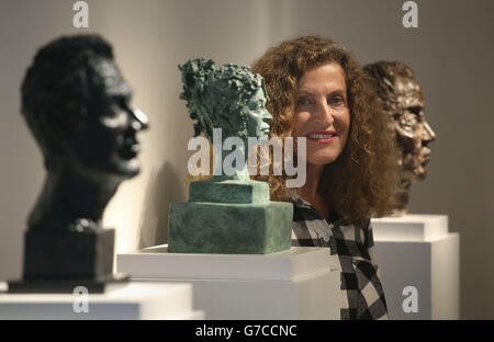 Nicole Farhi with some of her sculptures at the launch of From the Neck Up a debut exhibition of her sculptures, at Bowman Sculpture in London. Stock Photo