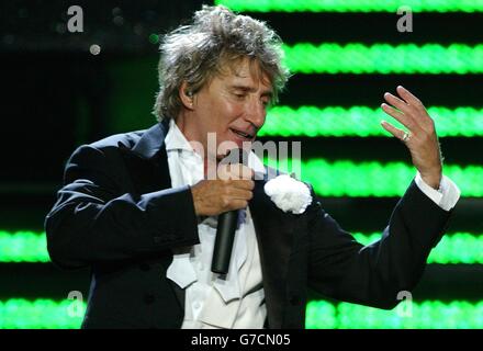 Singer Rod Stewart performs live onstage during his 'One Night With Rod Stewart' gig, at the Royal Albert Hall in central London, in aid of youth charity The Prince's Trust. Stock Photo