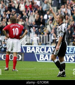 Newcastle's Alan Shearer (R) celebrates scoring against West Brom during the Barclaycard Premiership match at St James' Park, Newcastle. Stock Photo