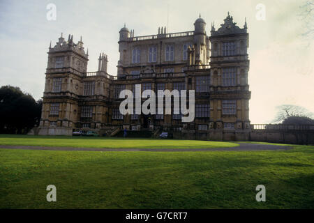 Wollaton Hall is located in Wollaton Park, Nottingham, England. The Hall was built between 1580 and 1588 for Sir Francis Willoughby and is believed to be designed by the Elizabethan architect, Robert Smythson. In 2011, key scenes from the Batman movie The Dark Knight Rises were filmed outside Wollaton Hall. Stock Photo