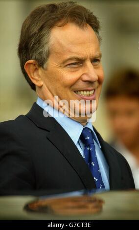 British Prime Minister Tony Blair leaves St Peter's Church, Brighton, where he attended the traditional service prior to the start of Labour's annual conference which gets under way in the town this afternoon. Mr Blair and his wife Cherie joined churchgoers praying for the safe return of Iraq hostage Ken Bigley. Also among the congregation were Rural Affairs Minister Alun Michael and government Chief Whip Hilary Armstrong. Stock Photo