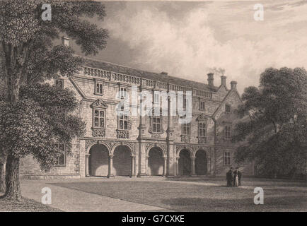 The Pepysian Library, MAGDALEN COLLEGE, Cambridge. LE KEUX, antique print 1841 Stock Photo