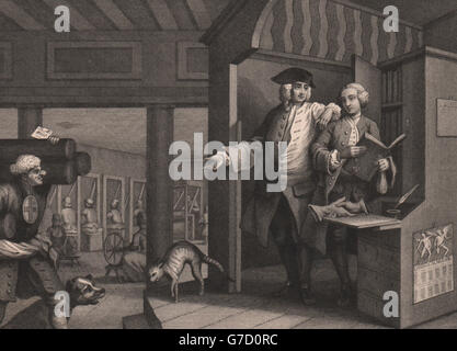 INDUSTRY & IDLENESS. Industrious prentice trusted by his master. HOGARTH, 1833 Stock Photo