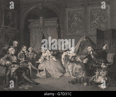 MARRIAGE A LA MODE. 'Toilette scene'. After William HOGARTH, old print 1833 Stock Photo