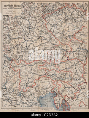 AUSTRIAN EMPIRE WEST railways. Czech Republic Croatia Tyrol Germany, 1896 map Stock Photo