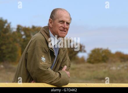 The Duke of Edinburgh during a tour of battlefields in the Crimea, Ukraine. As Colonel in Chief of the Queen's Royal Hussars, the Duke is commemorating the 150th anniversary of the Charge of the Light Brigade. The 83-year-old royal will join a coach party of regimental top brass touring the battlefields of the Crimean War with Russia. He will visit the battlefield at Balaclava where, in 1854, courageous British cavalrymen rode to their deaths in the infamous Light Brigade charge. Stock Photo